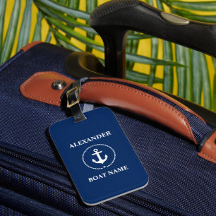 Etiqueta De Bagagem Náutico Seu Nome De Barco Anchor Marinho Rope Azu