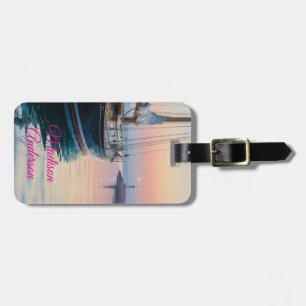 Etiqueta De Bagagem Náutico Sunset Sailboat Personalizado