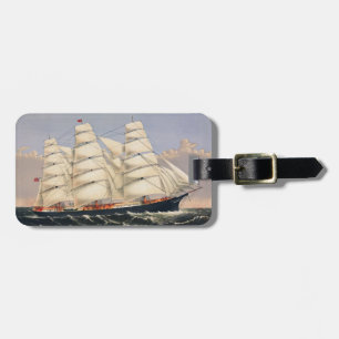 Etiqueta De Bagagem Navio à Vela Náutico Antigo Currier & Ives