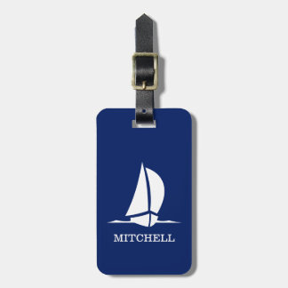 Etiqueta De Bagagem Navio-vela azul personalizado