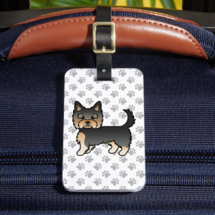Etiqueta De Bagagem Negra E Tan Yorkshire Terrier Cartoon Cão E Texto