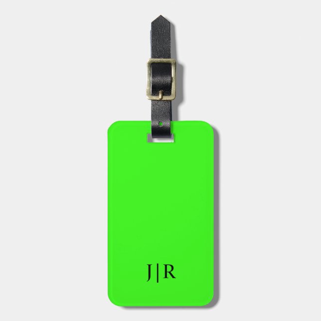 Etiqueta De Bagagem Neon Green And Black I Modern Monogram (Frente Vertical)