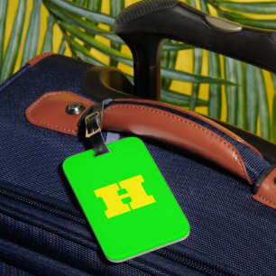 Etiqueta De Bagagem Neon Green Monogramas Trendy Bright