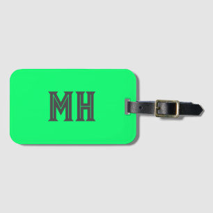 Etiqueta De Bagagem Neon Green Monogramas Trendy Bright