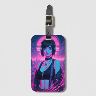 Etiqueta De Bagagem Neon Retro Cyber Punk Rock Girl Poster
