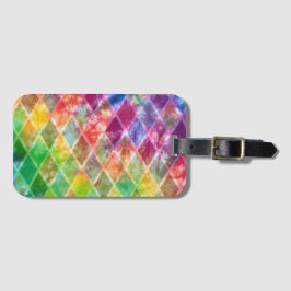 Etiqueta De Bagagem Neon Tie Dye Watercolor Harlequin Argyle
