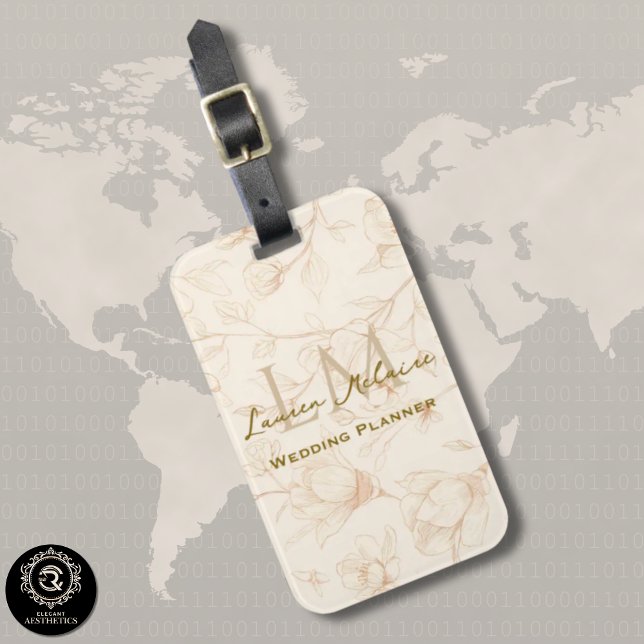Etiqueta De Bagagem Neutral Wildflower Monogram Business Travel (Neutral Wildflower Monogram Business Travel Luggage Tag)