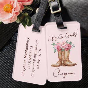 Etiqueta De Bagagem Noiva Ocidental Rosa Floral Cowgirl Personalizado
