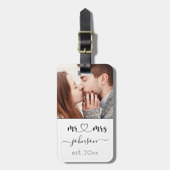 Etiqueta De Bagagem Noivado De Casamento Sr. Foto Nome Bagagem (Frente Vertical)