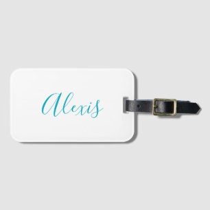Etiqueta De Bagagem Nome Caligrafia Script Simples Branco Azul