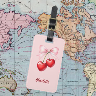 Etiqueta De Bagagem Nome cor-de-rosa do arco de cereja