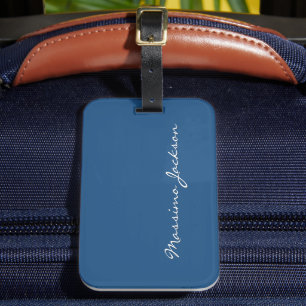 Etiqueta De Bagagem Nome de Caligrafia Minimalista Elegante Azul