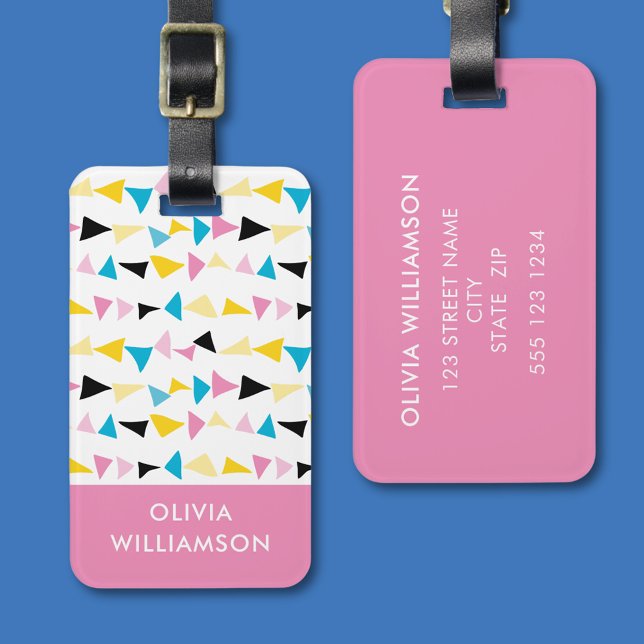 Etiqueta De Bagagem Nome de confete geométrico moderno (Fun, modern simple geometric luggage tag.  Personalize with your own contact details and names.)