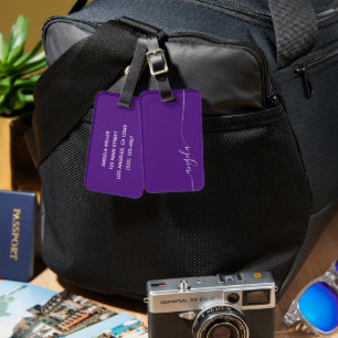 Etiqueta De Bagagem Nome de Estilo de Assinatura Real Roxo Elegante Gl