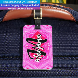 Etiqueta De Bagagem Nome de Letra Feminina, Inicial Monogramada Rosa M