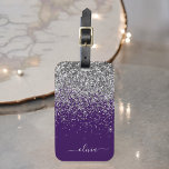 Etiqueta De Bagagem Nome de Monograma Glitter Prateado Roxo Feminino<br><div class="desc">Almofada de Monograma e Inicial com Brilho Prateado e Roxo. A etiqueta para mala faz um presente perfeito para o aniversário de 16 anos,  casamento,  chá de noiva,  chá de bebê ou despedida de solteira para alguém que decora seu quarto com estilo.</div>