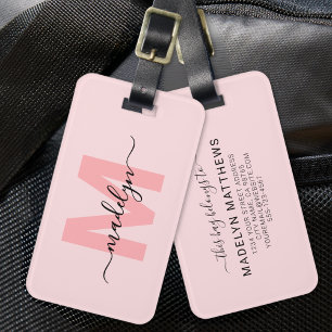 Etiqueta De Bagagem Nome de Monograma Rosa Personalizado Moderno