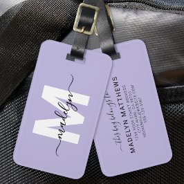 Etiqueta De Bagagem Nome de Monograma Roxo Personalizado Moderno