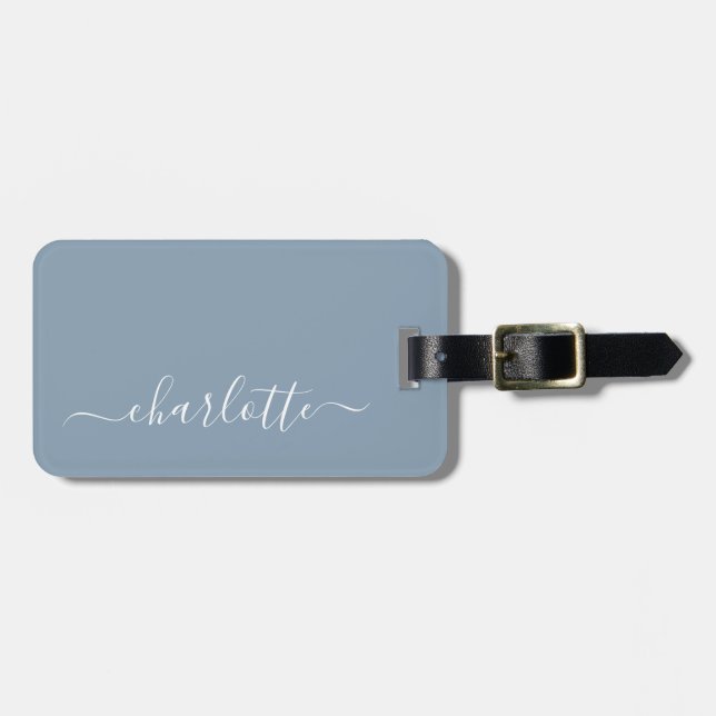 Etiqueta De Bagagem Nome de Script Azul Elegante Dusty Personalizado   (Frente Horizontal)