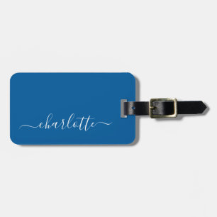 Etiqueta De Bagagem Nome de Script Azul Primário Elegante Personaliza