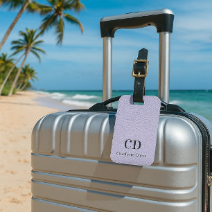 Etiqueta De Bagagem Nome do monograma de couro lavanda violeta