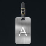 Etiqueta De Bagagem Nome do monograma de metal escovado de prata e ini<br><div class="desc">Nome do Monograma e Etiqueta Inicial da Folha Metálica Bruta em Prata. Esta etiqueta de mala é perfeita para Voltar à escola,  ao trabalho ou à viagem.</div>