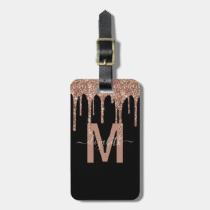 Etiqueta De Bagagem Nome do Monograma do Glitter com Disco Dourado Gir