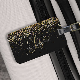 Etiqueta De Bagagem Nome do Monograma do Glitter Dourado