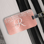 Etiqueta De Bagagem Nome do Monograma do Glitter Metálico Brutado Dour<br><div class="desc">Personalize facilmente este design de etiqueta de mala-chic,  que apresenta brilho prateado bonito num fundo metálico escovado de rosa dourado.</div>