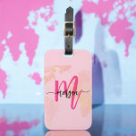 Etiqueta De Bagagem Nome do Monograma do Mapa Mundial de Viajantes Ros<br><div class="desc">estilo viagem com a nossa Tag de Bagagem do Mapa Mundial de Viajantes Rosa Quente! Apresentando um vibrante design cor-de-rosa-quente e um plano de fundo do mapa mundial, esta etiqueta é personalizada com o seu nome e monograma numa letra chic. Perfeito para identificar sua bagagem rápida e facilmente, combina moda...</div>
