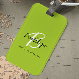 Etiqueta De Bagagem Nome do Monograma do Script Branco Preto do Verde 