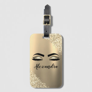 Etiqueta De Bagagem Nome do Monograma Dourado Brutado de Metal e inici