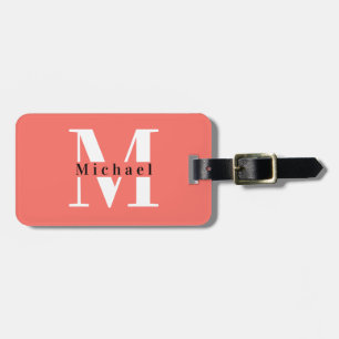Etiqueta De Bagagem Nome do Monograma Mínimo Moderno do Coral + Inicia