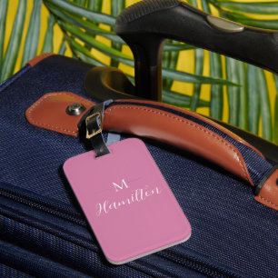 Etiqueta De Bagagem Nome do Monograma Minúsculo Elegante Rosa Profundo