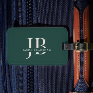 Etiqueta De Bagagem Nome do monograma profissional verde clássico simp