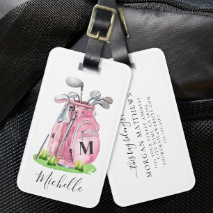 Etiqueta De Bagagem Nome do Monograma Rosa Golf
