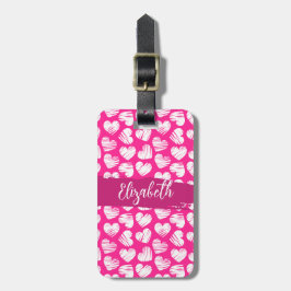 Etiqueta De Bagagem Nome do Namorados do Coração Branca e Rosa Moderno