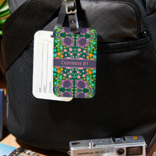 Etiqueta De Bagagem Nome do Padrão Floral Púrpura Personalizado Inspir