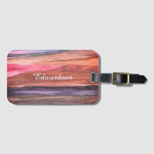 Etiqueta De Bagagem Nome do Script de Paisagem de Montagens de Aquarel