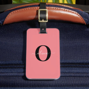 Etiqueta De Bagagem Nome do Script Monograma Personalizado Cor-de-rosa