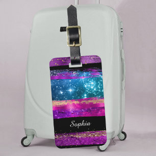 Etiqueta De Bagagem Nome dos Traços de Pincel Azul-Rosa