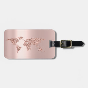 Etiqueta De Bagagem Nome Dourado cor-de-rosa do endereço do mapa do