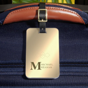 Etiqueta De Bagagem Nome Dourado Metálico Elegante moderno