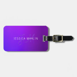 Etiqueta De Bagagem Nome e Monograma do Gradiente Roxo Moderno
