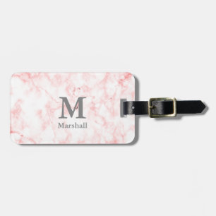 Etiqueta De Bagagem Nome e Monograma do Mármaco Cor-de-rosa-elegante