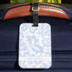 Etiqueta De Bagagem Nome Elegante Floral Botânico Azul
