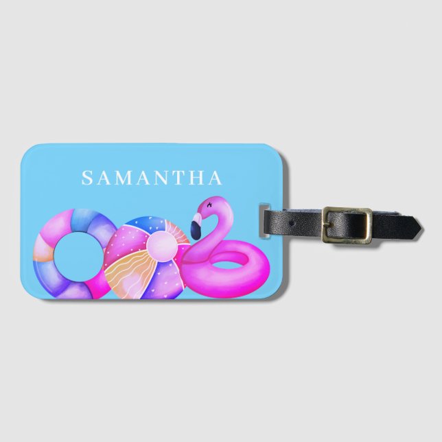Etiqueta De Bagagem Nome Flamingo Rosa (Frente Horizontal)