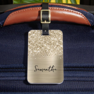 Etiqueta De Bagagem Nome Glam Glittery Pale Gold