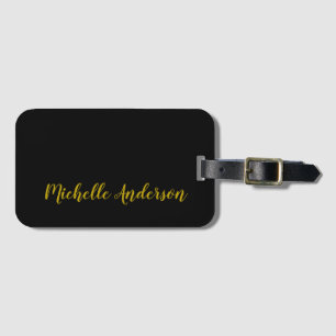 Etiqueta De Bagagem Nome Minimalista Moderno Cor Preto e Dourado