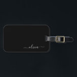 Etiqueta De Bagagem Nome Moderno do Monograma de Script Girassol Negro<br><div class="desc">Monograma Preto Adicione seu próprio nome Saco de bagagem A etiqueta de sacola faz o doce e perfeito presente de 16 anos,  casamento,  chá de panela,  chá de fraldas ou festa de solteira para alguém que decora seu quarto em estilo.</div>